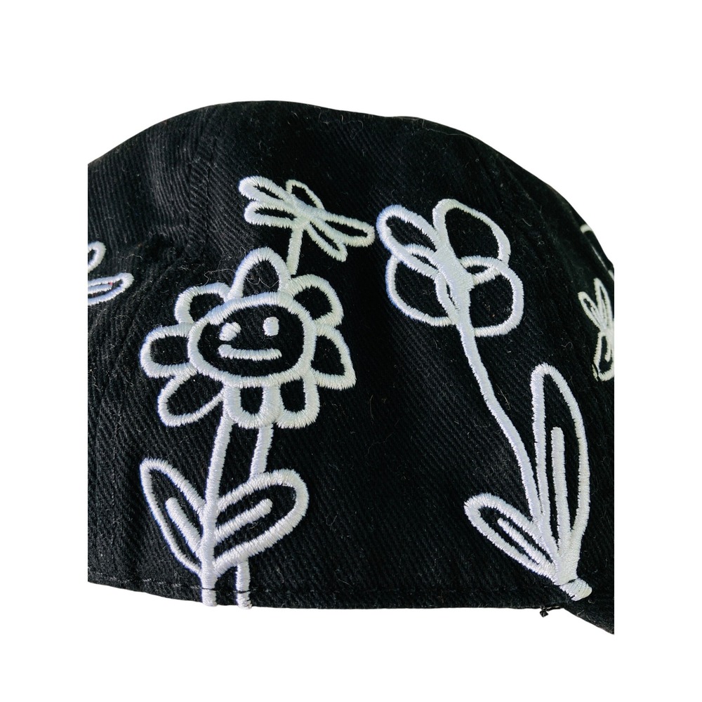 Teddy Fresh Baseball Cap Black White Floral Embroidery Cotton Adjustable - Picture 5 of 9